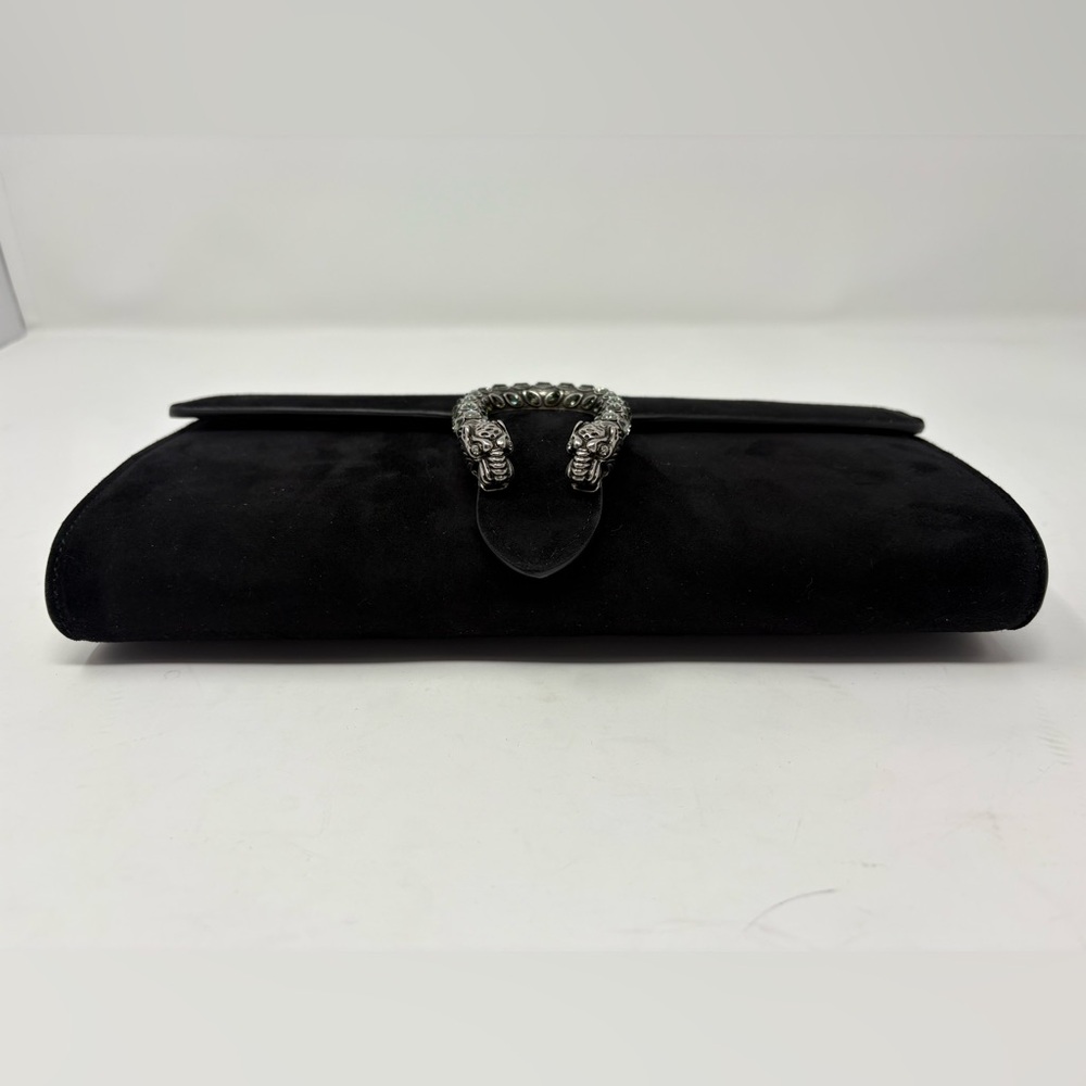 Gucci Black Suede Dionysus Clutch Bag Evening Silver Jeweled Luxury Horseshoe - Picture 5 of 11